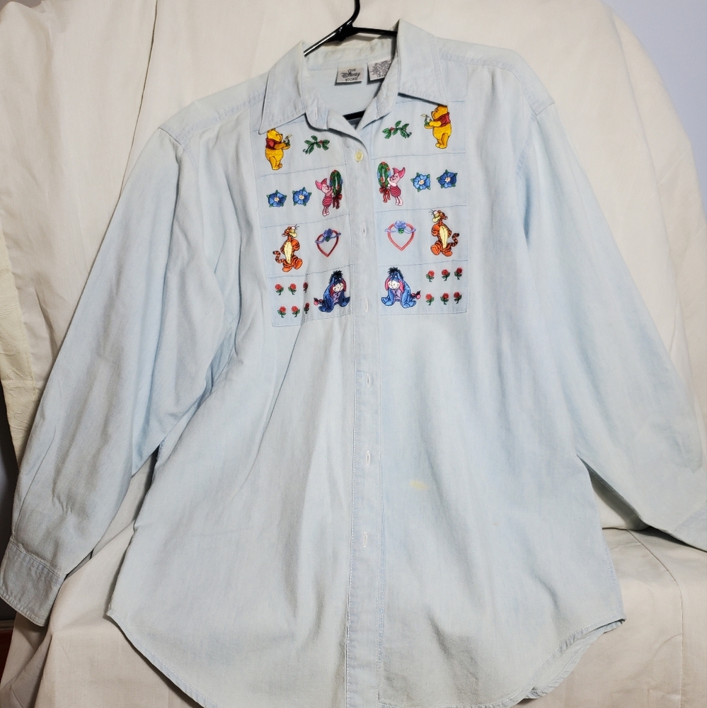 Vintage Disney Winnie The Pooh Women Denim Button Up
